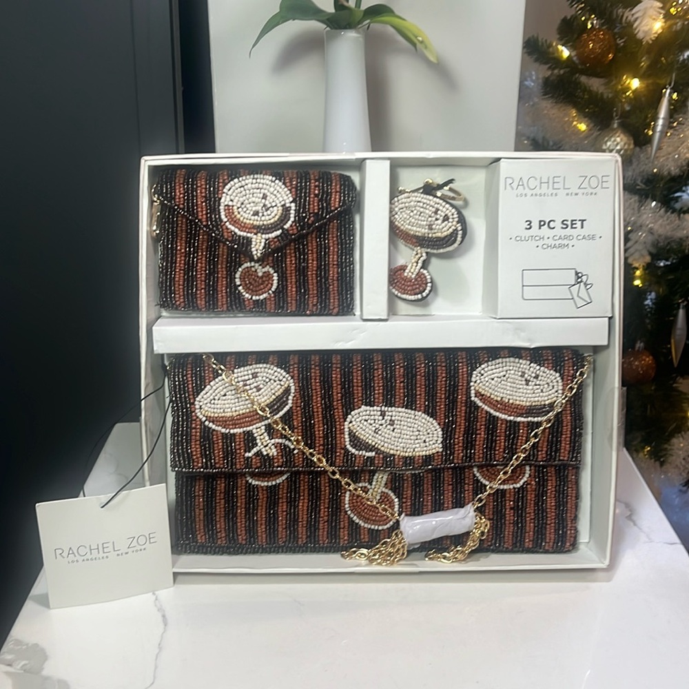 Rachel Zoe Beaded Espresso Martini Design 3 Piece Se
Clutch, Card Case and Charm